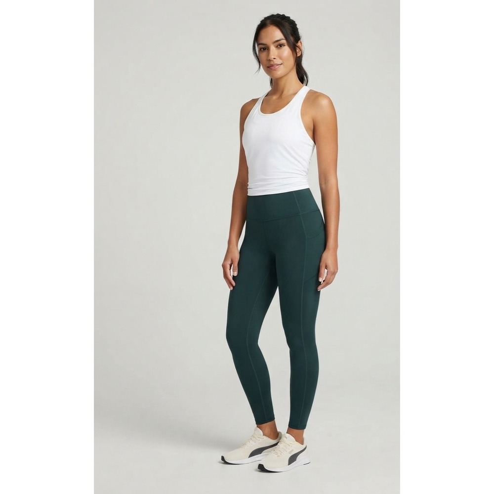 Danskin Womens XL High Waisted Pocket Leggings Hunter Green Ankle Length 4962
